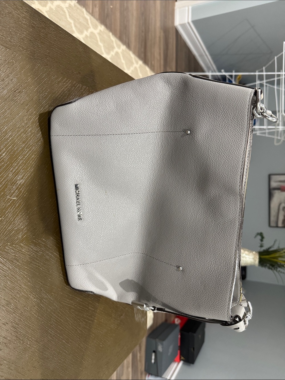 Michael Kors Pebbled Leather Hobo Bag in Light Gray